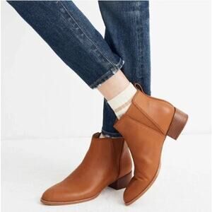 Madewell The Carina Low Stacked Heel Pull-On Tan Leather Chelsea Boot, Size 7